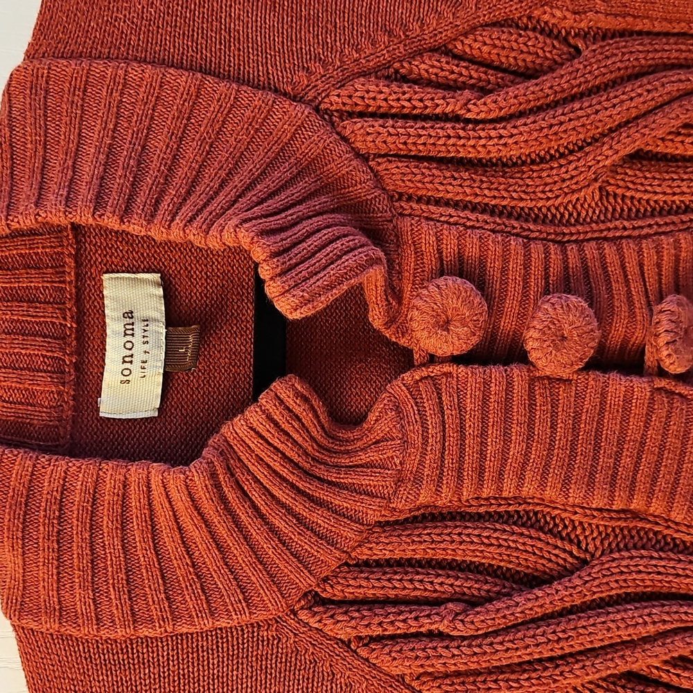 Sonoma Orange/ Brick Cable Knit Cardigan - Picture 3 of 6